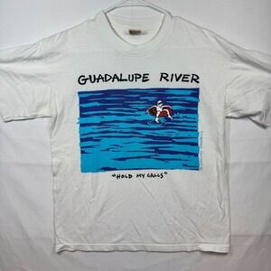 Gravity‎ Graphics Guadalupe River T-Shirt Funny Graphic Tee White Sz Medium Y2K